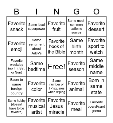 Fun Group Bingo Card