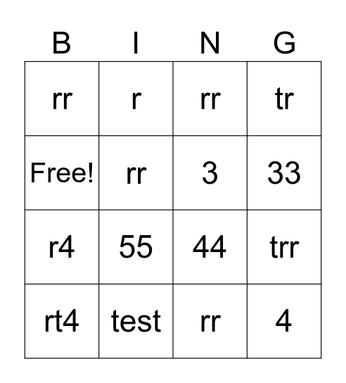 Untitled Bingo Card