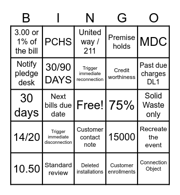 Customer Service Team Dillon Bingo Card