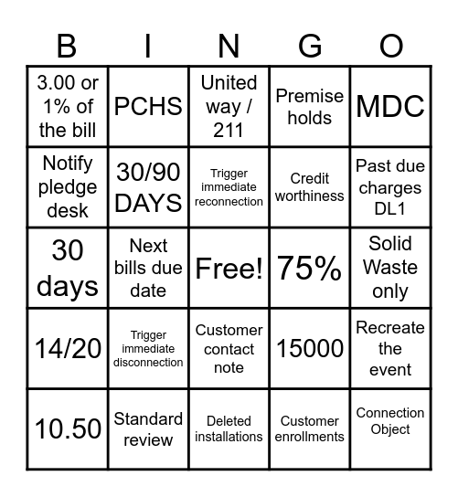 Customer Service Team Dillon Bingo Card
