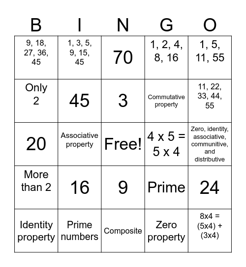 Mixed Math Bingo #1 Bingo Card