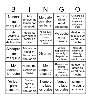hisp 202 verbos reflexivos Bingo Card