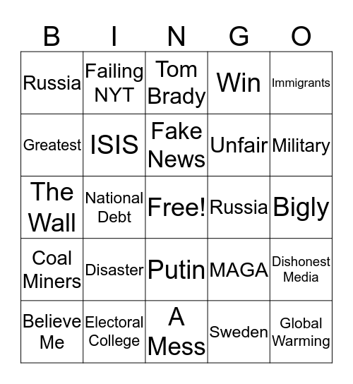 Trump Speech Bingo Card