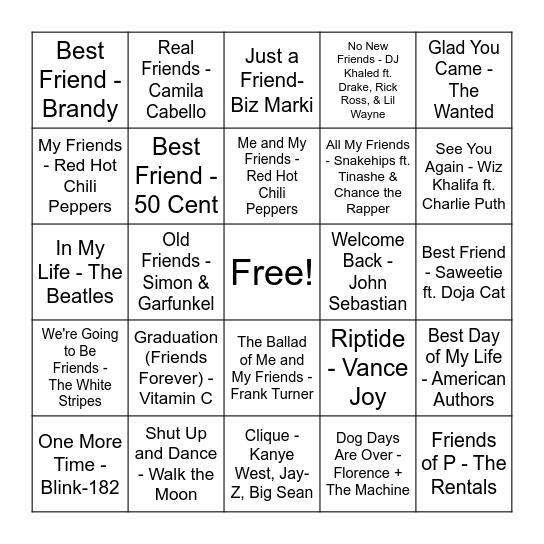 Friend Bingo Card