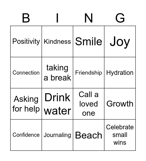 Glow & Grow Bingo Card