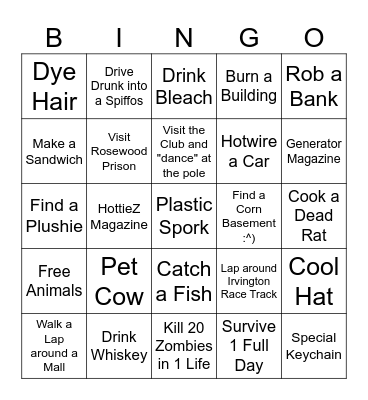 Zomboid Bingo Card