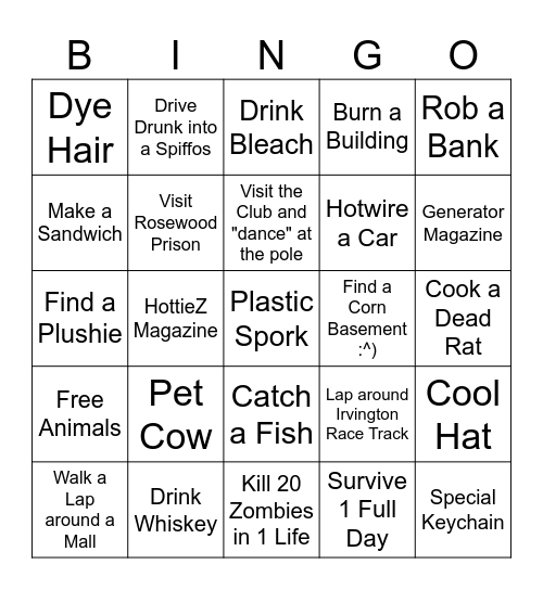 Zomboid Bingo Card