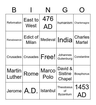 History Review Bingo Card
