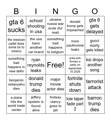 2026-27 school year world events Bingo Card