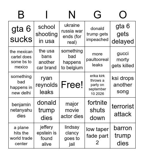 2026-27 school year world events Bingo Card