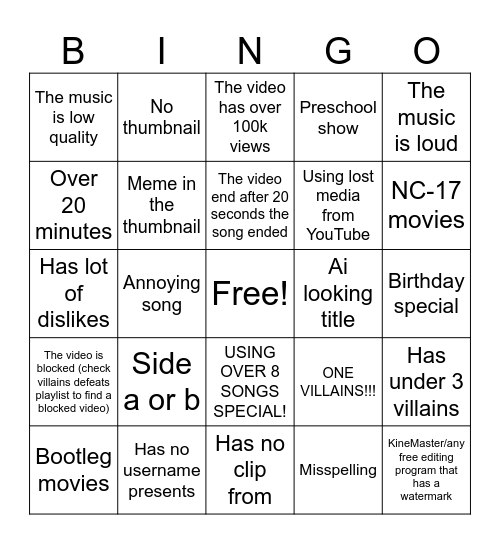 Defeats of my favorite villains/random villains defeats bingo Card