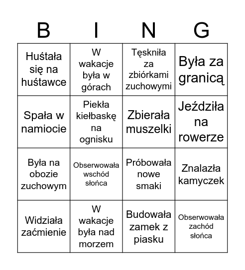 Znajdź osobę która : Bingo Card
