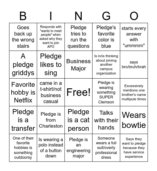 0% Interview Bingo Card