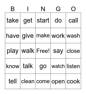 ESL 2 - Present Tense Verbs Bingo Card