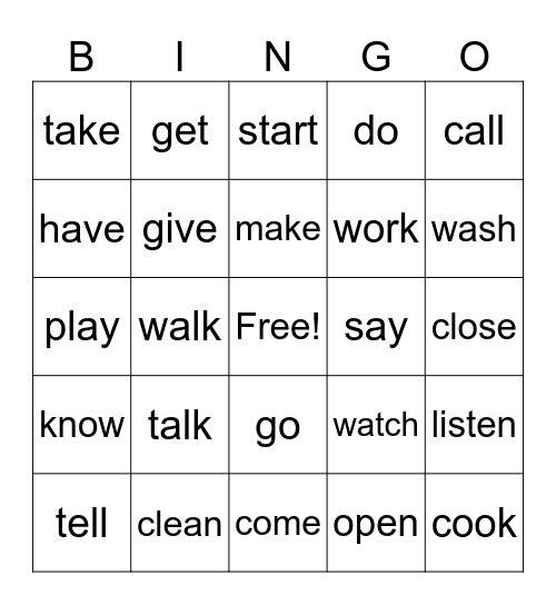 ESL 2 - Present Tense Verbs Bingo Card