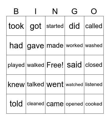 ESL 2- Past Tense Verbs Bingo Card