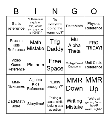 AP Calculus BC Bingo Card
