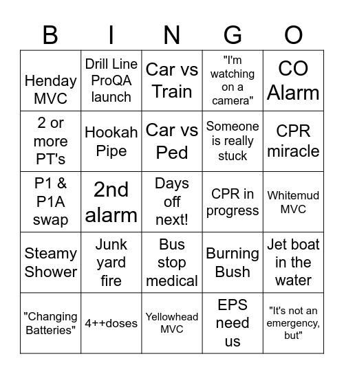Last Call Bingo Card