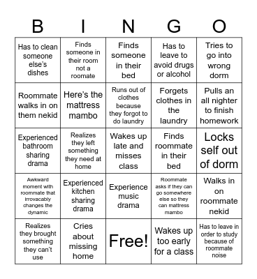 Freshman year Bingo Card