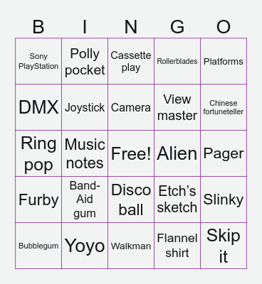 Take me back to the 90s Bingo Card
