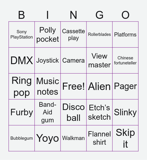 Take me back to the 90s Bingo Card