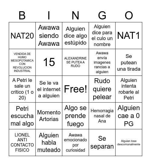 BINGO CICATRIZ Bingo Card