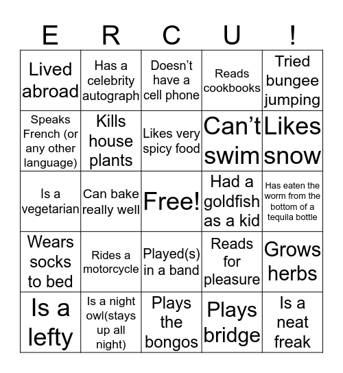 ERC University Bingo Card
