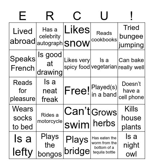 ERC University Bingo Card