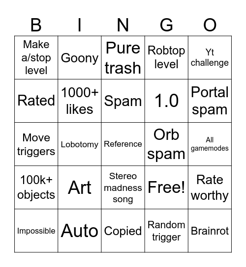 Random tab bingo Card