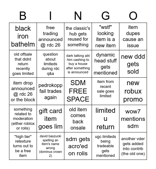 0RCL's B&C DISTRACTIONS BINGO (september 2026) Bingo Card
