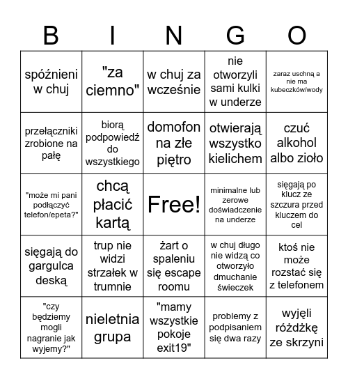 SOBOTNIE BINGO PIERWSZE PIĘTRO Bingo Card