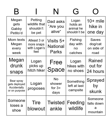 Megan’s Roadtrip Out West Bingo Card