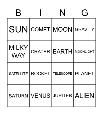 SPACE TRAVELER Bingo Card