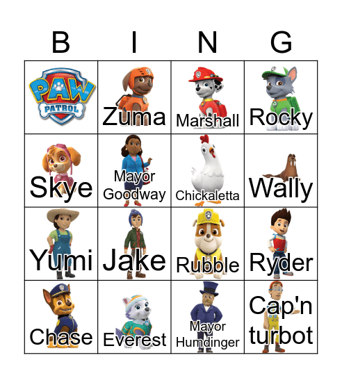 Paw Patrol Bingo Card