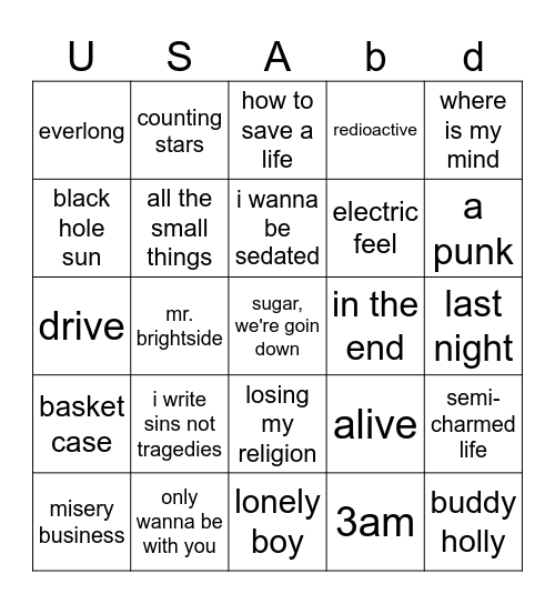 American Bands Bingo Card