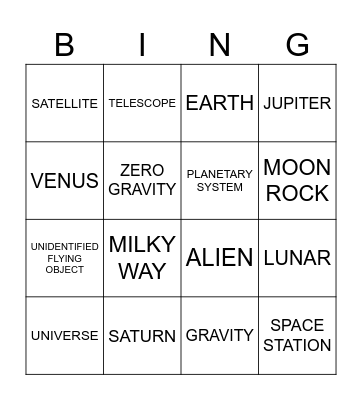 SPACE & UNIVERSE BINGO Card
