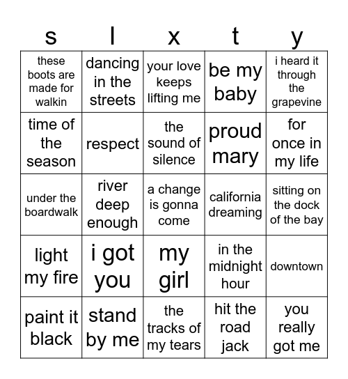 best of 60s Bingo Card