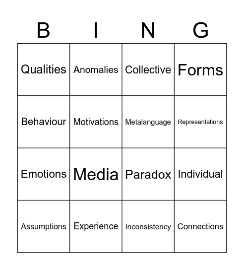 Common Module Rubric Terms Bingo Card