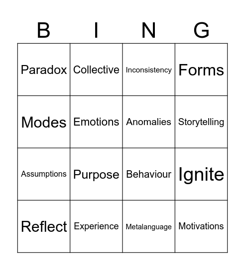 Common Module Rubric Terms Bingo Card