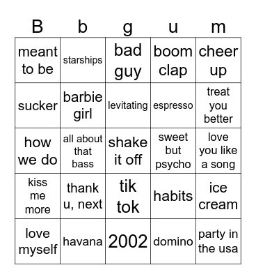 bubblegum Bingo Card