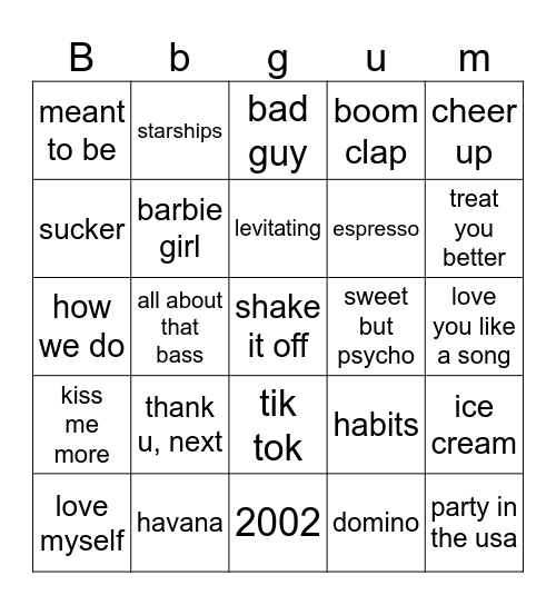 bubblegum Bingo Card