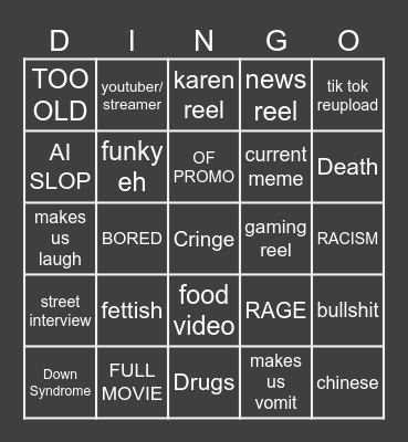 Instagram reel bingo Card