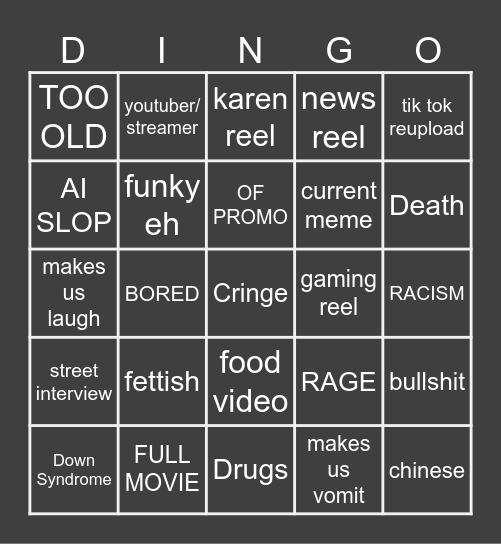 Instagram reel bingo Card