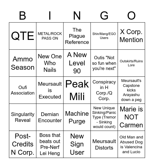 canto 10 Bingo Card