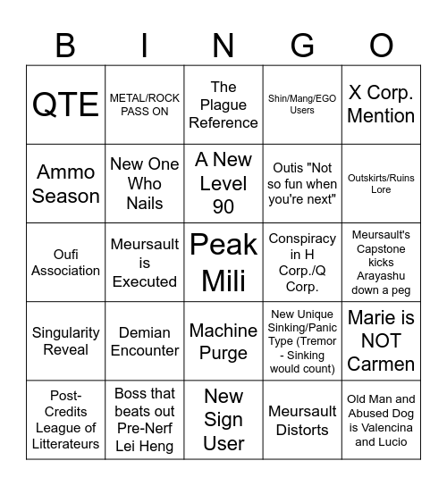 canto 10 Bingo Card