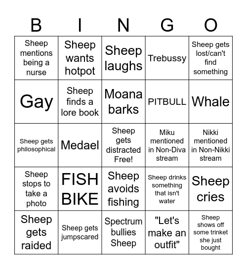 SheepMareeep Stream Bingo Card