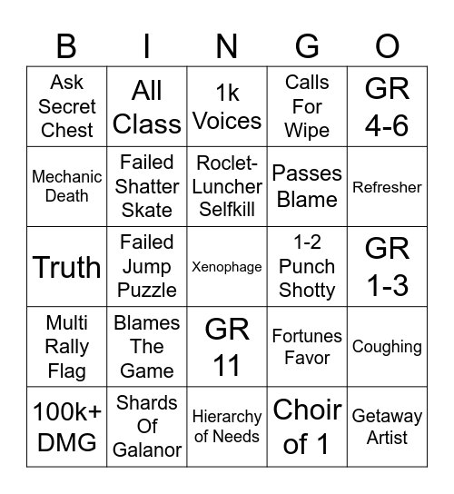 Destiny 2 Lfg Bingo Card