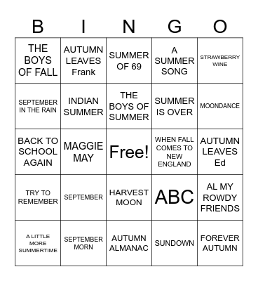 END OF SUMMER Bingo Card
