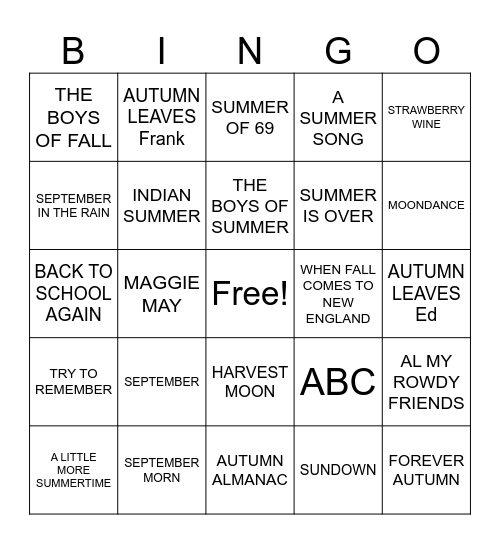 END OF SUMMER Bingo Card
