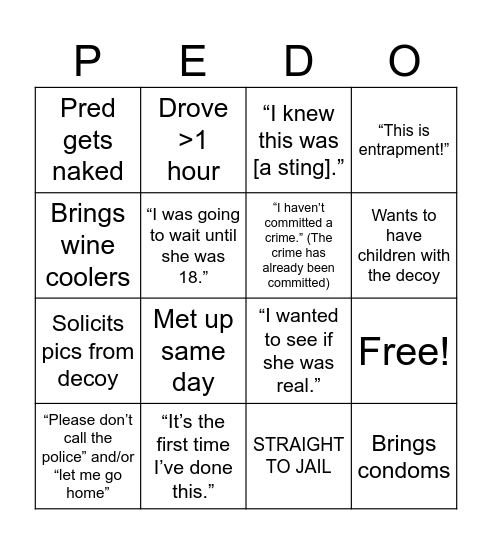 Pred Catching Bingo Card